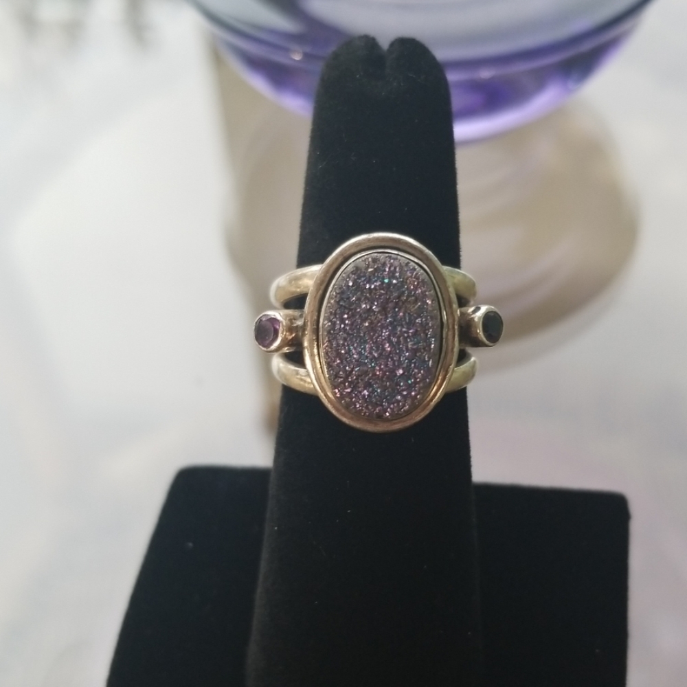 Purple blue druzy ring in sterling silver 7